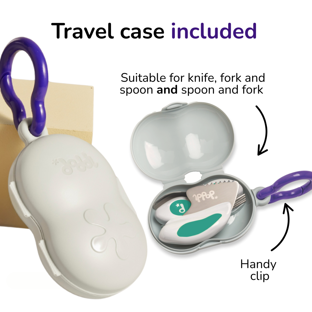 Doddl Kleinkinder-Besteckset (Löffel, Gabel & Messer) mit Etui.